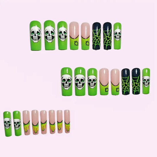 24pcs Halloween Spider Web Skull Press-On Nails