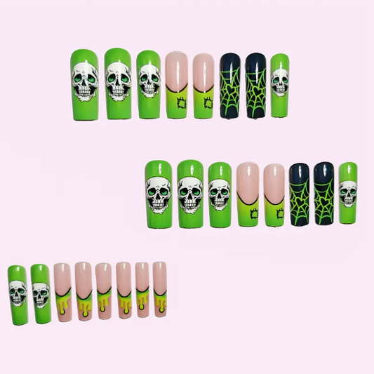 24pcs Halloween Spider Web Skull Press-On Nails