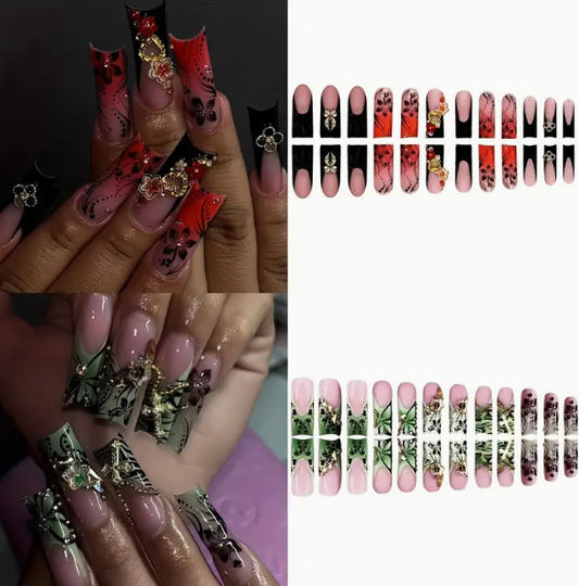A Set of 48pcs of Light Luxury Fashion Red, Green, Black, Golden Love Cross French