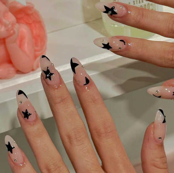 Elegant nude star almond nail
