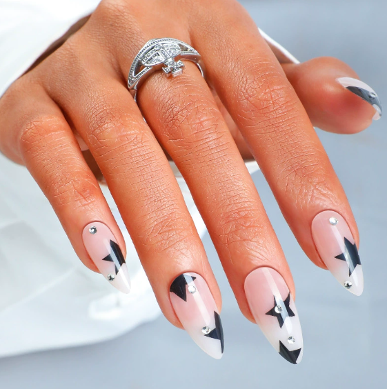 Elegant nude star almond nail