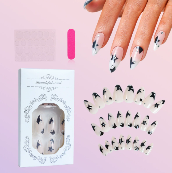 Elegant nude star almond nail