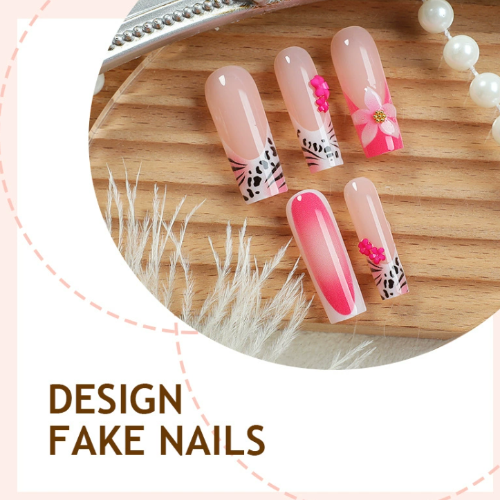 Pink leopard- print press-on nails